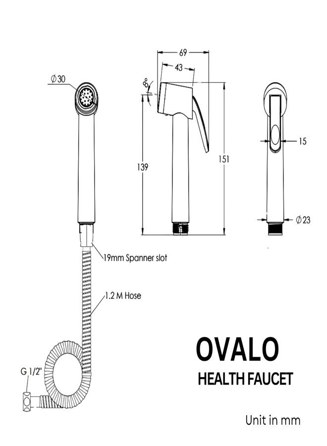 Parryware Ovalo Anti Microbial Health Faucet | E8372A1| with Hose and Hook | Pack of 1 | for Bath Fixtures - Image 3